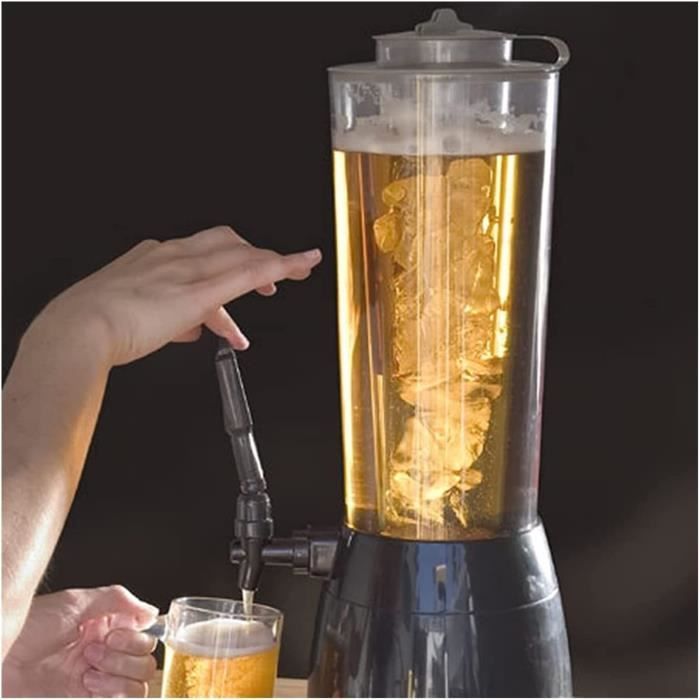 Relaxdays Tireuse à Bière 2,5 L – Distributeur Avec Robinet Poussoir, Compartiment Glaçons, Transparent/Noir