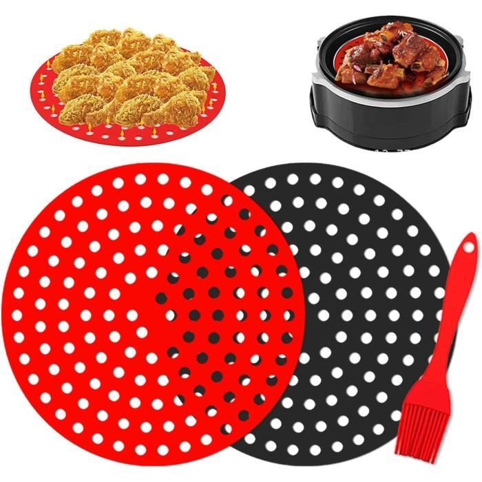 2 Pièces Revêtements Antiadhésifs Pour Friteuse à Air, Tapis Pour Friteuse à Air Réutilisables, Tapis De Doublure De Friteuse à Air, Coussin De Friteuse à Air En Silicone Réutilisable (Rond