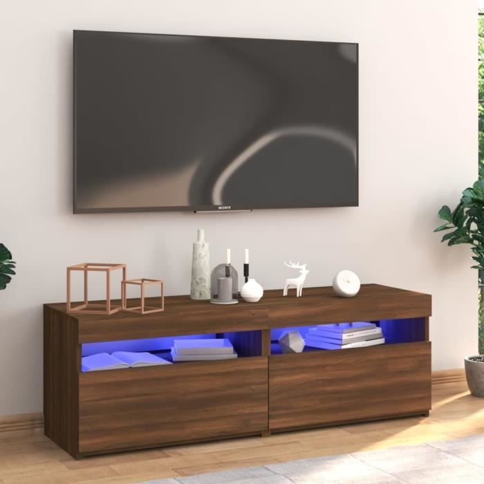 "sale 2024" meuble tv avec lumières led jms - banc tv chêne marron 120x35x40 cm 24,5,kg 3628