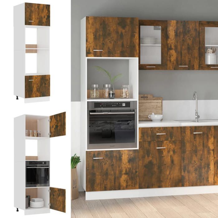 vidaXL Meuble micro-ondes Lyon Chêne fumé 60 x 57 x 207 cm Bois dingénierie 815603