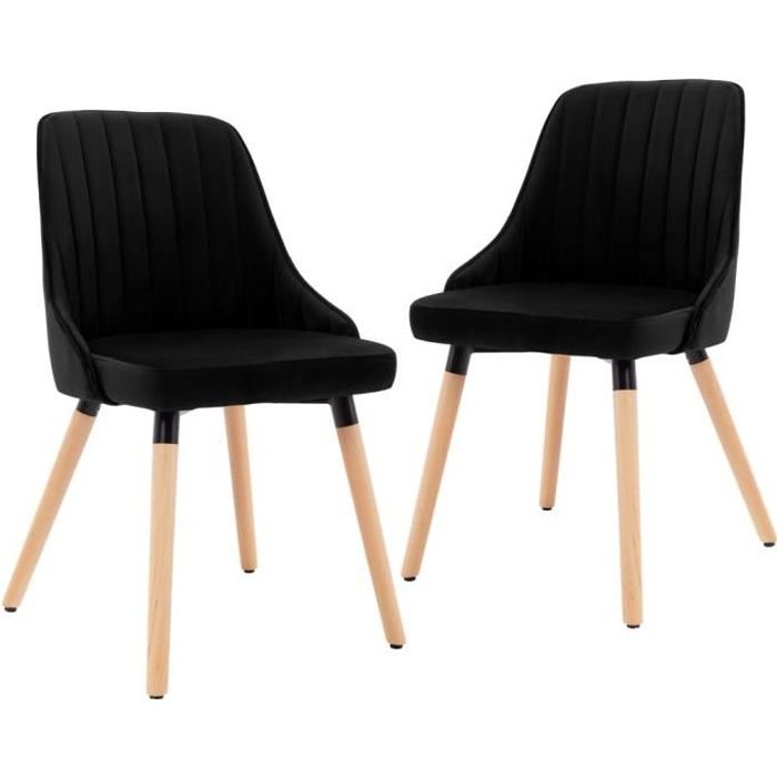 chaises de salle à manger - yosoo - noir velours - bois massif - lot de 2