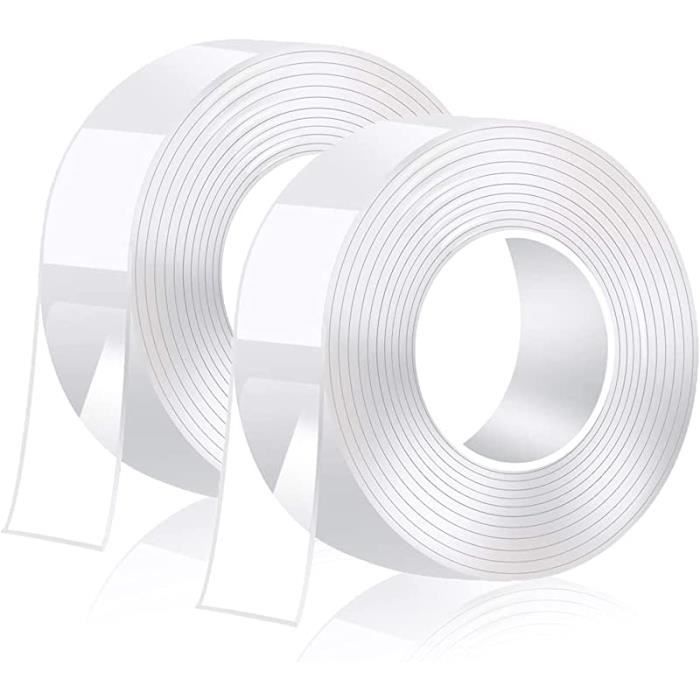SUTOUG Ruban Adhésif Double Face, Nano-Ruban, Ruban Transparent, Ruban sans Trace, Amovible, Lavable, Réutilisable, Adapté aux Tapis, Murs Photo, Meubles de Cuisine, 3m par Rouleau, 2 Rouleaux