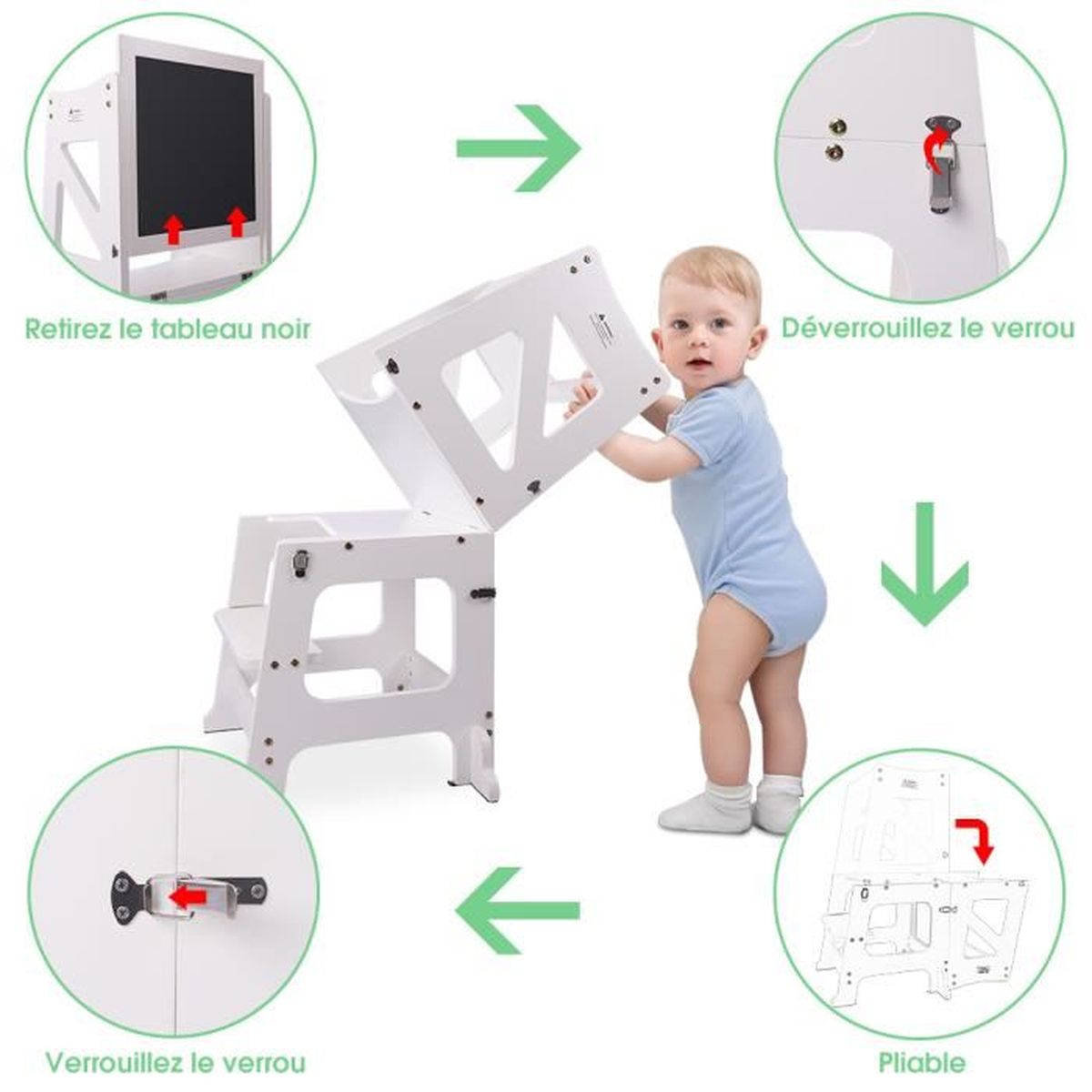 Yoleo Tour d'apprentissage 2 en 1, Tour d'observation Pliable pour Enfants  Montessori Learning Tower Bois avec Tableau Magnétique Double-Face,  Transformable Table et Chaise Multifonctions Enfant : :  Fournitures de bureau