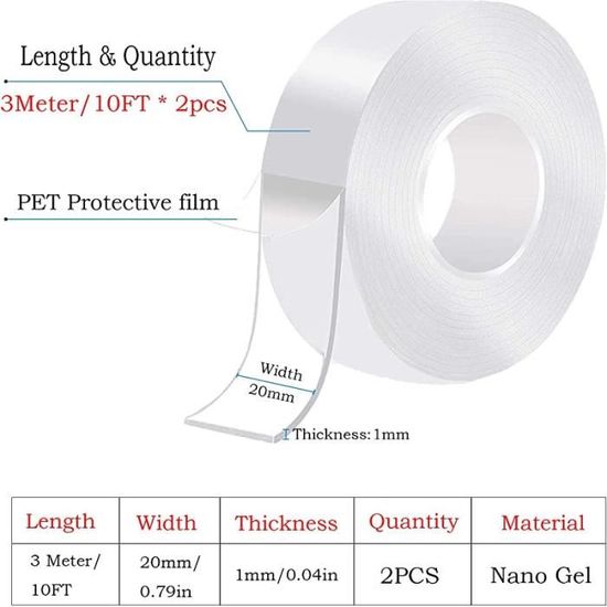DNK TRADE Ruban Adhésif Double Face Extra Fort Rouleau De 3