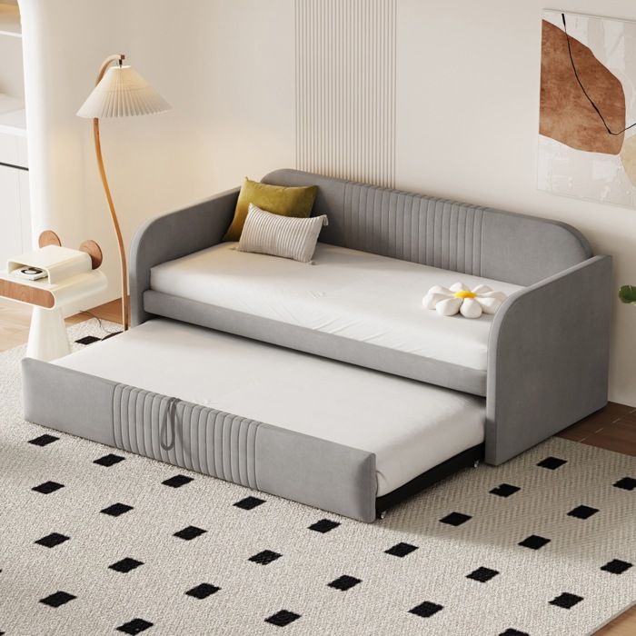 Lit Enfant Gigogne 90/180x200 Cm – Canapé-lit Avec 2 Tiroirs, Bois Massif, Blanc, Sans Matelas