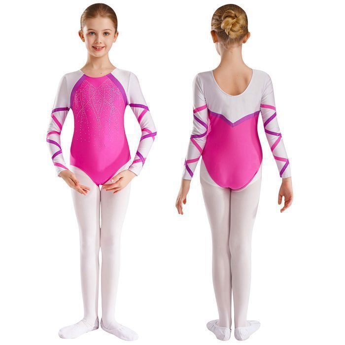 Justaucorps Gymnastique Fille Avec Strass Sxiwei - Tenue Brillante Danse Ballet, Patinage Artistique - Inclut Short Et Bandeau - Taille 5-6 Ans à 15-16 Ans