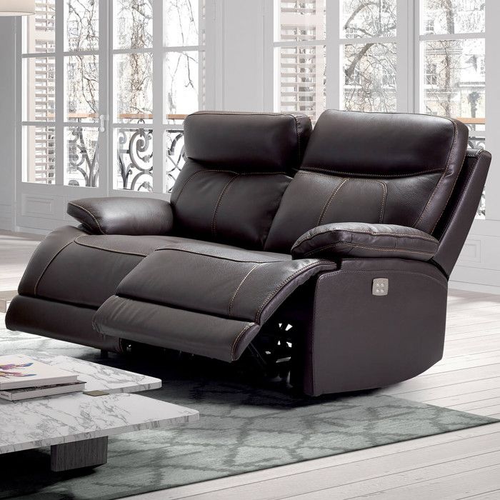 Cordoue - Canapé Relax Electrique 2 Places Cuir Marron