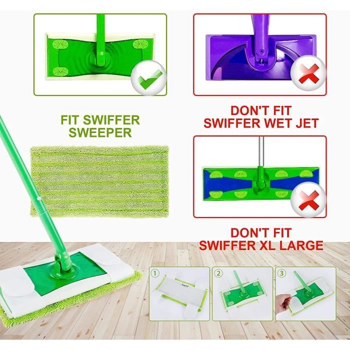 Sweeper Serpillière Microfibre pour Swiffer Sweeper Balai Kit, Lingettes  Lavable Attrape Poussiere Utilisation Humide et Sèche A147 - Cdiscount  Maison