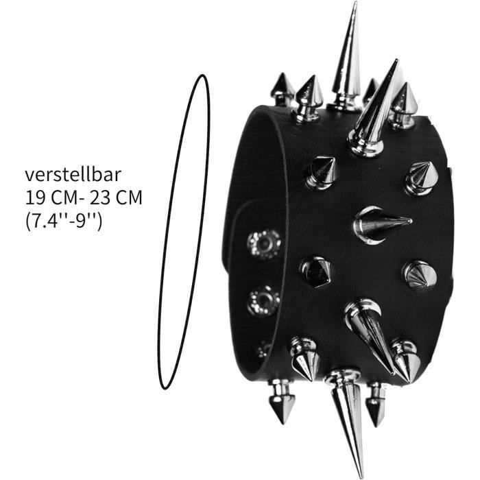 Bracelet Gourmette en Metal Cuir Spikes Rivets Clous Punk N4P95342