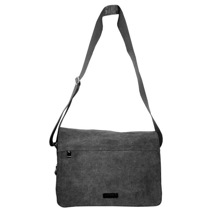 Besace Katana Toile Garnie Cuir Rouge A4 - Bandoulière Réglable, Élégante Et Spacieuse