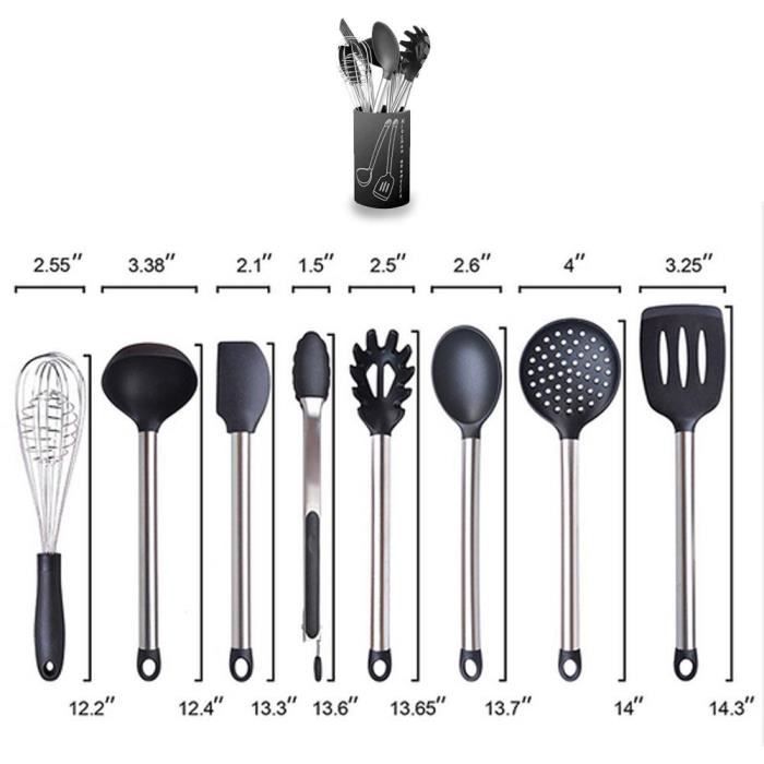Ustensile De Cuisine En Silicone 5 En 1 : écumoire, Spatule, Outil De Decoupe Cuillere Solide Et Spatule En Un Gris 88036099
