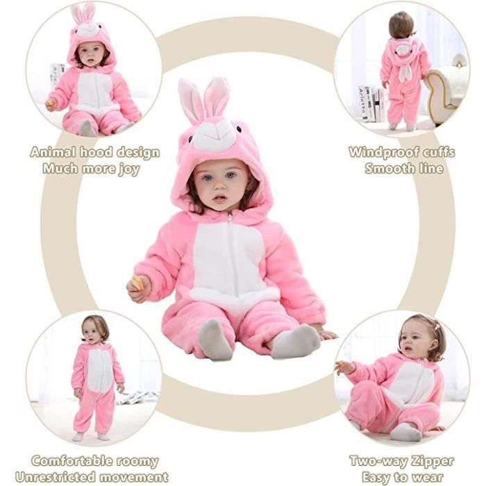 Combinaison d hiver Bebe Surpyjama Fille Flanelle Grenouillere avec Capuche et Fermeture eclair Unisexe Bebe Cute Animal Barboteuse