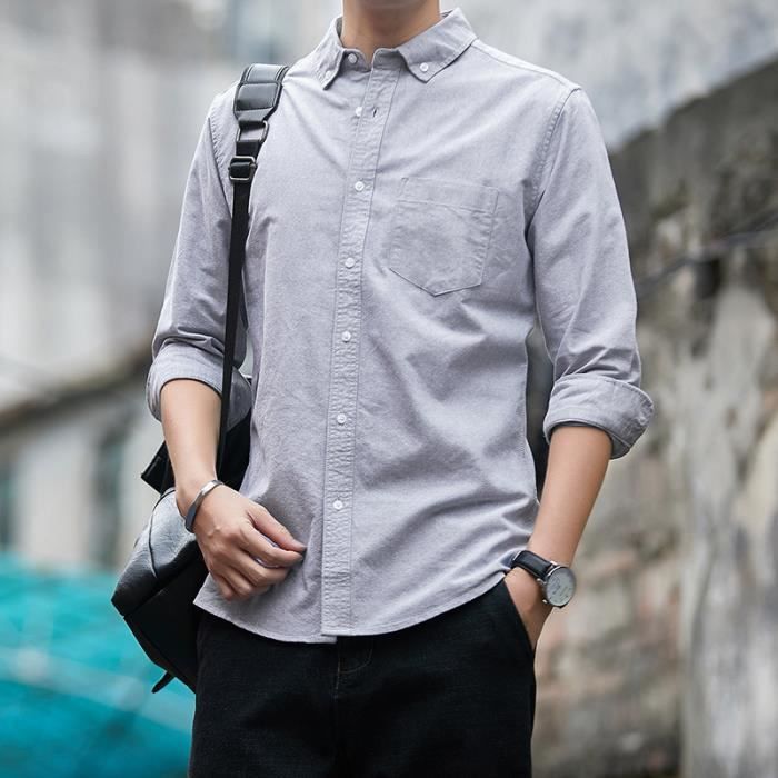 Chemise homme 100 coton chemise de couleur unie manches longues