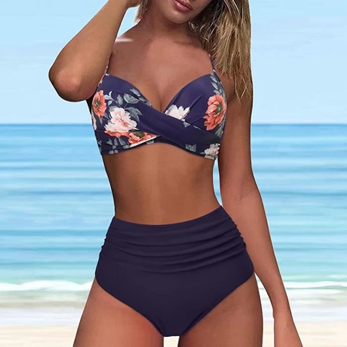 Maillot De Bain Femme 2 Pieces Push Up Taille Haute Femme Bikinis Sets Maillot De Bain Vintage Floral Col V Bikini couleurs multip Couleurs multiples Cdiscount Pret a Porter