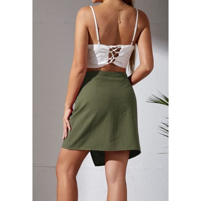 Jupe Femme Courte Ete Mini Jupe en Lin Taille Haute Zipp Jupe