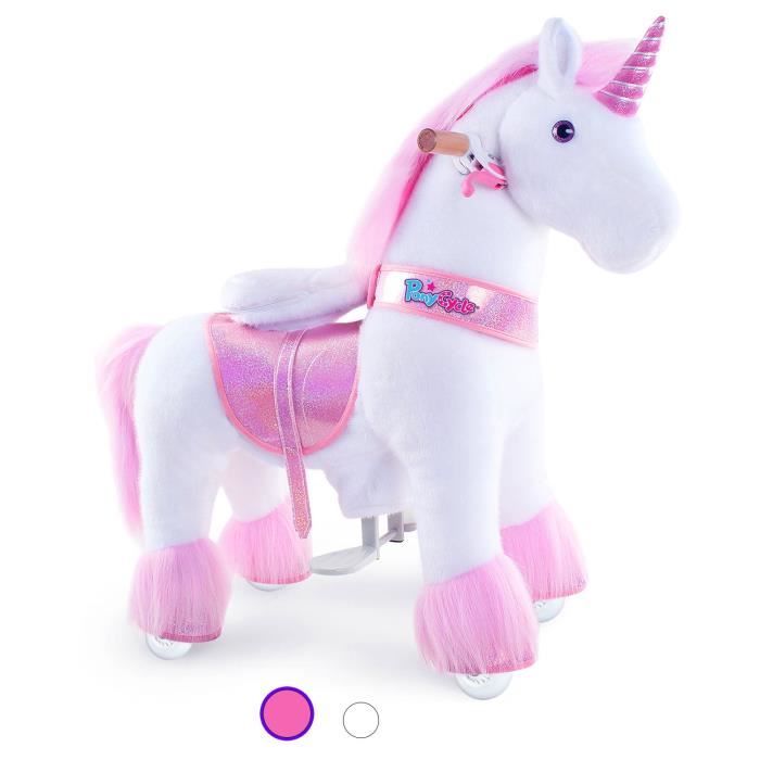 PonyCycle Peluche Licorne Geante pour Fillette 3 5 ans Fee Licorne a monter avec 4 Roues et Frein Cdiscount Jeux Jouets