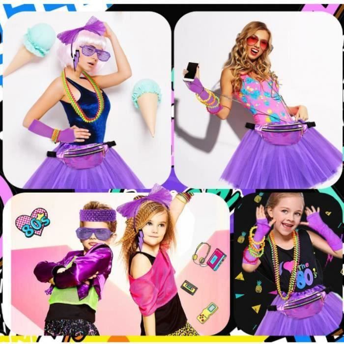 VIPNAJI 21PCS Déguisement Année 80 Accessoire Femme Fluo, Robe De