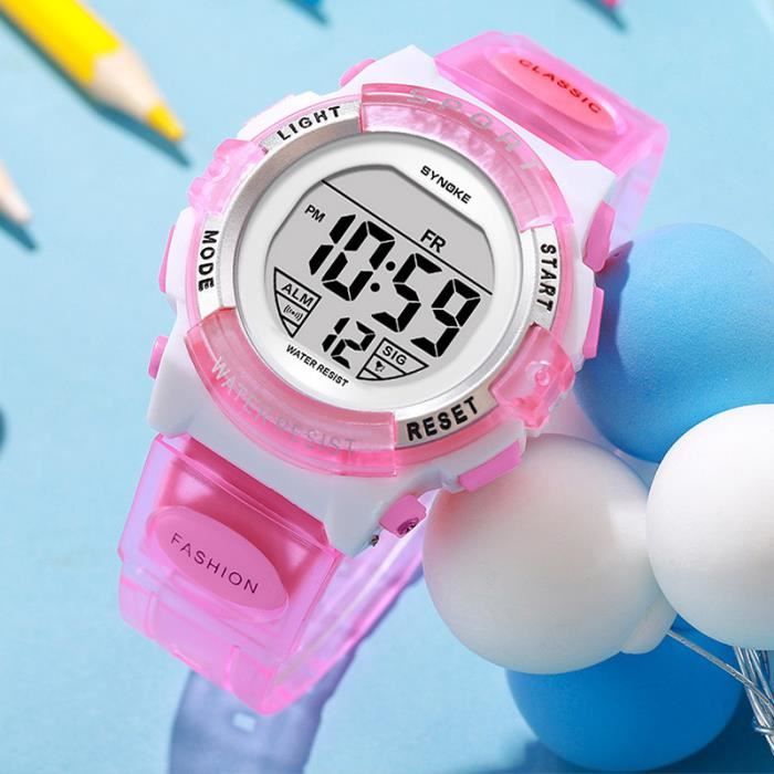Montre enfant filles LED numérique multifonction mode rose