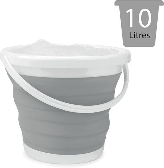 Seau Pliable 10 Litres Avec Couvercle Sceau Retractable 10l En Silicone Et Plastique Pour Camping, Pêche, Menage Etc