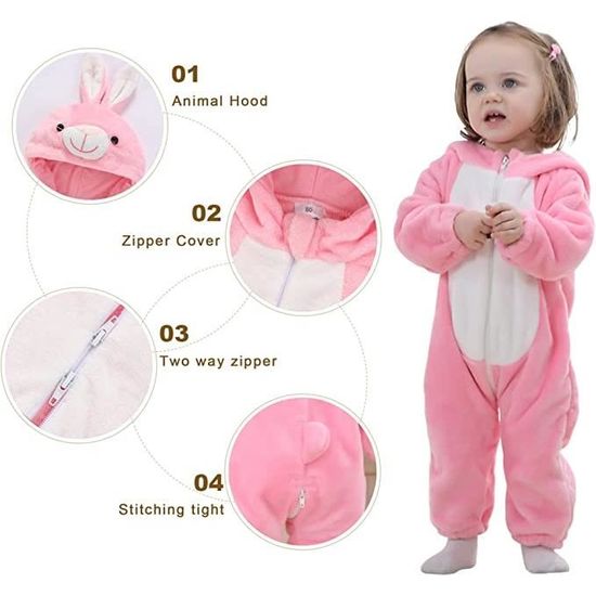 Combinaison Neige Bébé Fille Garçon - Grenouillère Hiver Chaude, Cartoon Mignon, Lavable Machine, Doux Coton