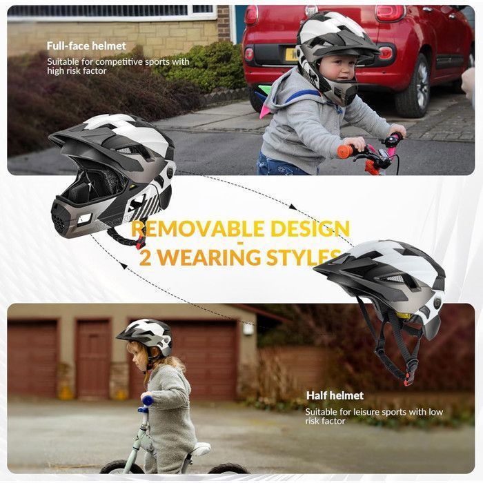 Casque Intégral Enfant 2 En 1 - Mentonnière Amovible, Léger 420g, 13 Aérations, 52-56 Cm