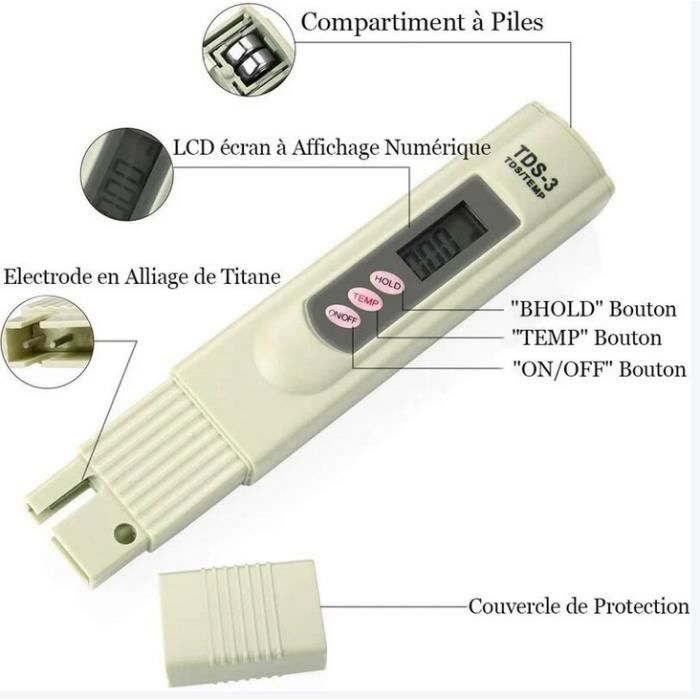 Testeur TDS Treki - Qualité Eau 0-9990 PPM - LCD Digital - Pour Aquarium, Piscine Et Eau Potable