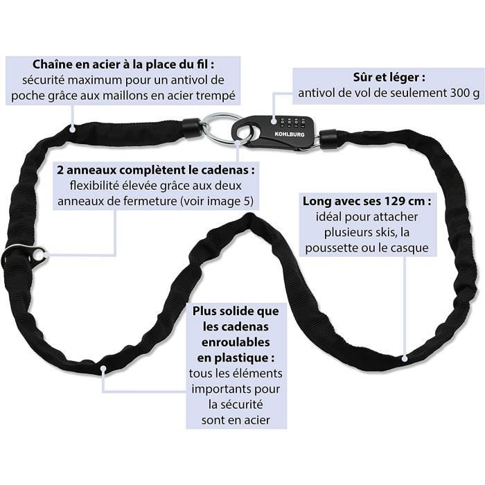 Antivol de poche sûr avec chaîne et combinaison de chiffres, 129