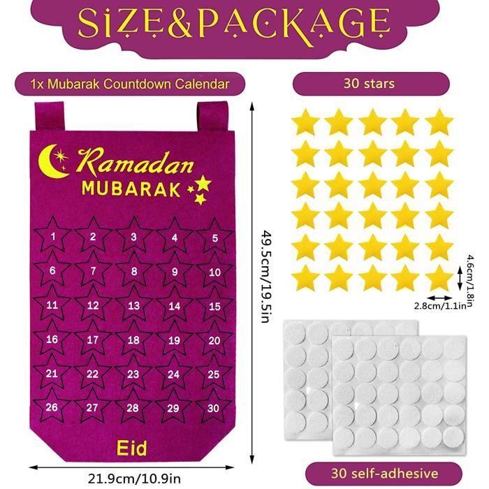 2 Pcs Ramadan Calendrier Compte à Rebours Calendrier de L'avent Compte à  Rebours Calendrier Décoration