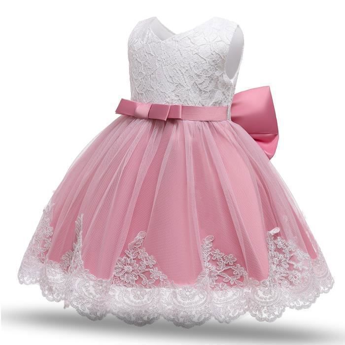 Robe Tutu Princesse Pour Fille - Baptême, Mariage, Fête - Dentelle Et Dos élégant