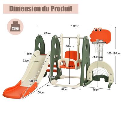 Toboggan 6 en 1 pour Tout-Petits de 1 à 3 Ans Toboggan pour Bébé avec Panier de Basket et Télescope Aire de Jeux d'Intérieur Jaune