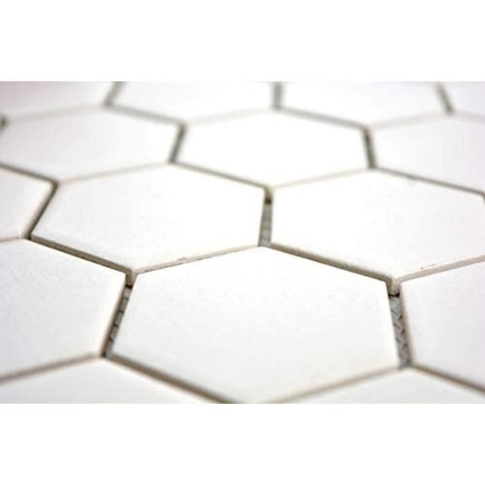 Carreau Mosaïque Hexagone Blanc Carrara Pour Cuisine - Plaque Céramique, Référence 11G-0102_b, Neuf