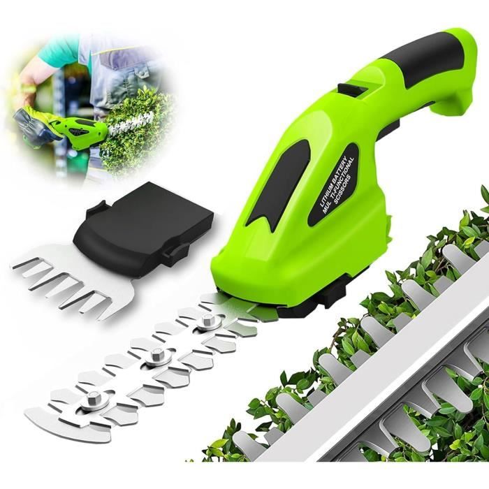 SHALL Cisaille à Gazon Sans Fil 2 En 1 - Taille-Haie Et Coupe-Bordures Électrique 7,2V Pour Pelouse Et Arbustes