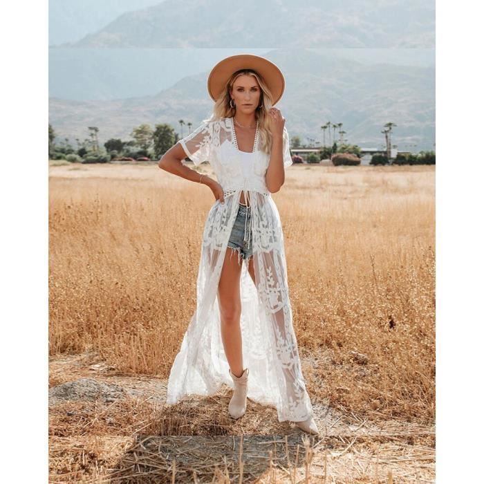 Robe longue sales dentelle transparente