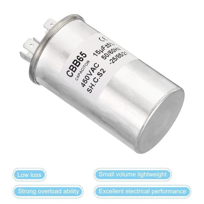Condensateur Moteur CBB65 450V 5-100µF - Corps Métallique Pour Compresseur, Climatisation, Fonctionnement Continu