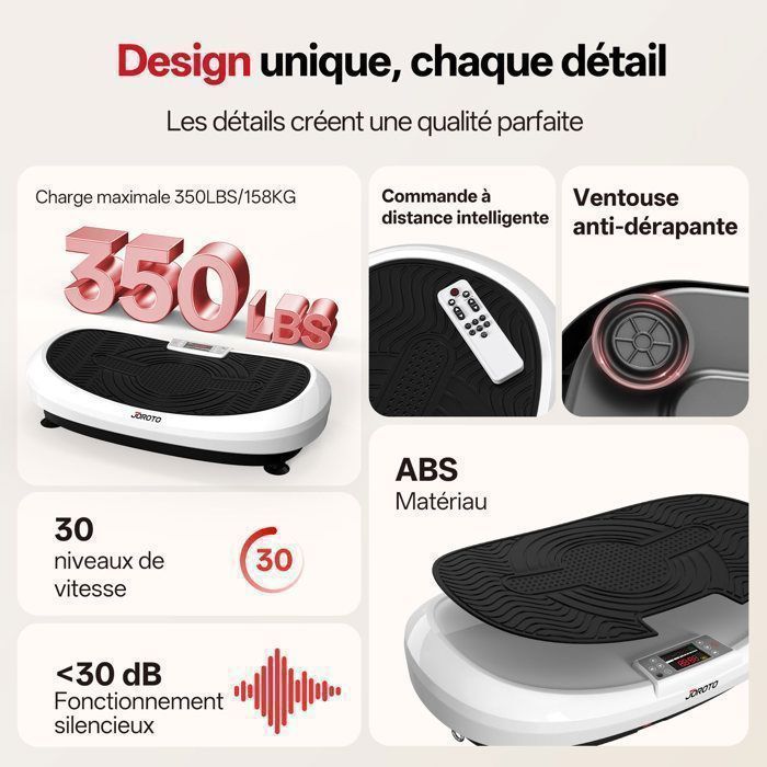 JOROTO Plateforme Vibrante 4D – 3 Moteurs Silencieux, 10 Programmes, 158 Kg – Affinement Corporel Et Détente à Domicile