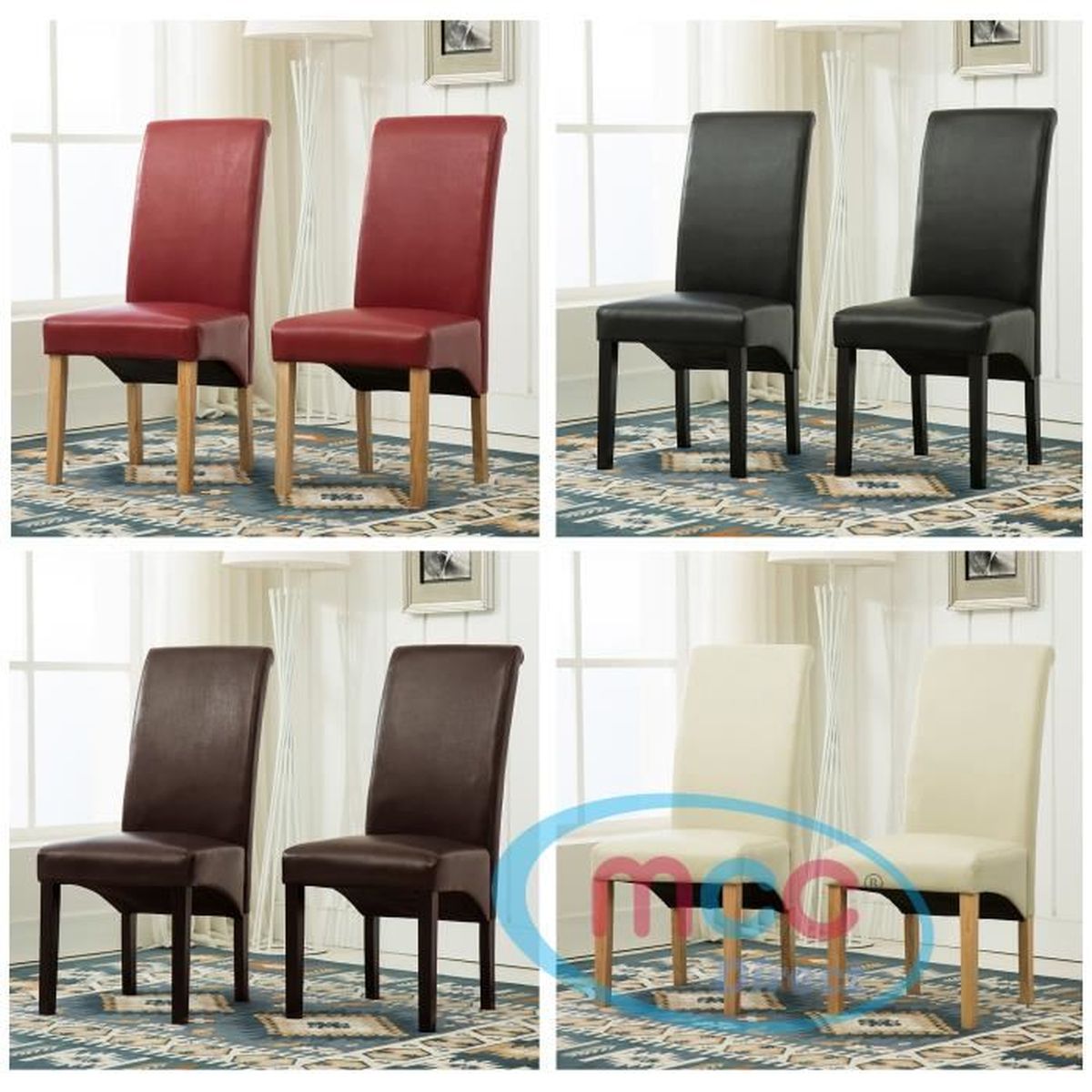 Lot de 2 chaises de SalleàManger Deluxe en SimiliCuir à Haut Dossier