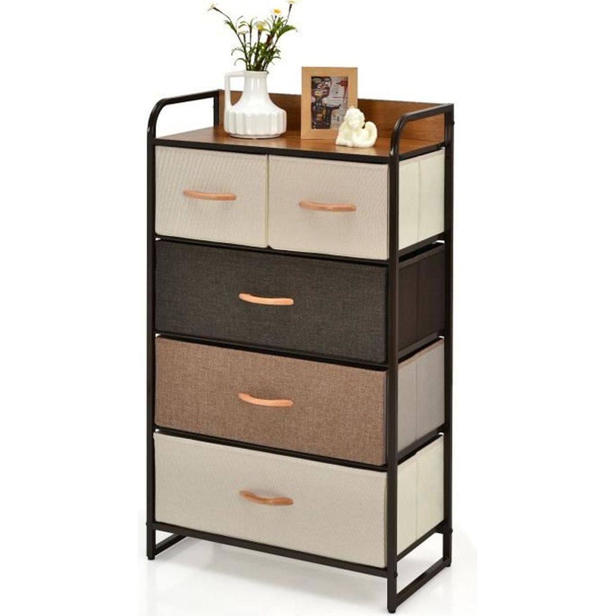 DREAMADE Commode 5 Tiroirs en Tissu, Petit Meuble de Rangement avec Cadre Métal, Rangement de