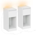 VASAGLE Lot de 2, Table de Chevet Étroite, avec Éclairage LED, 1 Port USB-A, 1 Port USB-C, Tiroirs et Compartiments Ouverts, Blanc Nuage