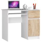 Bureau d'ordinateur AKORD droit PIKSEL Blanc 90 cm 1 porte 1 tiroir façade Chêne Sonoma 3 étagères 90x50x77 cm