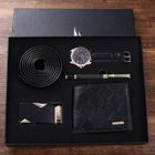 SHARPHY Coffret montre homme + ceinture + stylo + portefeuille – quartz bracelet en cuir mode cadeau