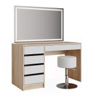 Vicco coiffeuse Sherry, Blanc/Sonoma, 120 cm avec miroir LED et tabouret