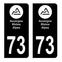 Autocollants Stickers plaque immatriculation voiture auto département 73 Savoie Logo Région Auvergne-Rhône-Alpes Full Noir