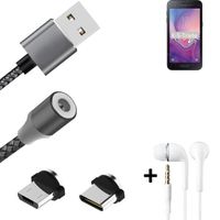 Câble de chargement magnétique pour Samsung Galaxy J2 Pure conexion USB type C et Mirco USB, écouteurs inclus