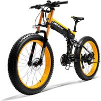 LANKELEISI XT750 Plus Vélo électrique -moteur 1000W-27 vitesses-batterie 17.5-suspension complète-26*4 gros pneus-jaune