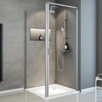 Porte de douche pivotante + paroi de retour fixe, verre 5 mm, Sunny ExpressPlus Schulte, profilé alu-nature, 90 x 90 x 185 cm