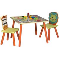 WOLTU 1 Table et 2 Chaises Enfant en MDF,60X60X44cm,Motif Animaux Cartoons