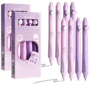 Lot De 8 Stylos Effaçables - 4 Bleu, 4 Noir - Pointe 0,5 Mm - Avec Gomme Intégrée - Design Mignon (thé Sucré, Panda, Etc.)