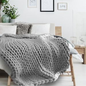 Grosses mailles épaisse douce Couverture Laine Style Tricot jeter canapé lit couverture Gris