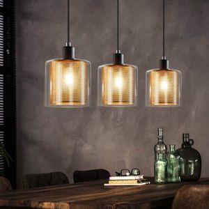 ABAT-JOUR Homefire 3xE14 Lampe pendante vintage - Noir et doré - Verre - 171.5*67.5*12.8 cm