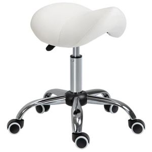 TABOURET Tabouret de massage selle ergonomique pivotant 360° hauteur réglable revêtement synthétique blanc - HOMCOM